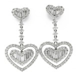 2.75Cts Round and Baguette Cut Diamond Heart Earrings